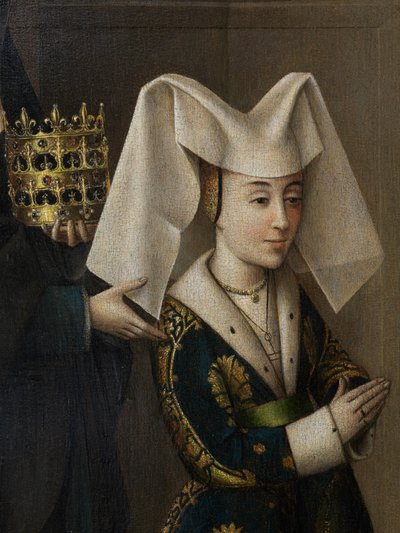 (detail) van Isabella van Portugal en St. Elizabeth, c.1457-60 door Petrus Christus