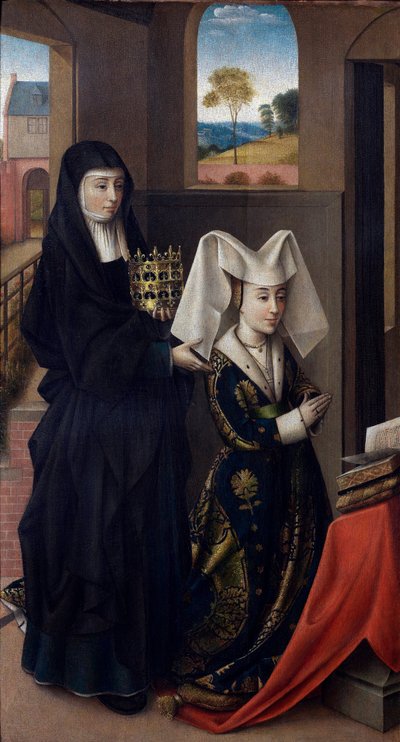 Portret van Isabella van Portugal met Sint Elisabeth door Petrus Christus