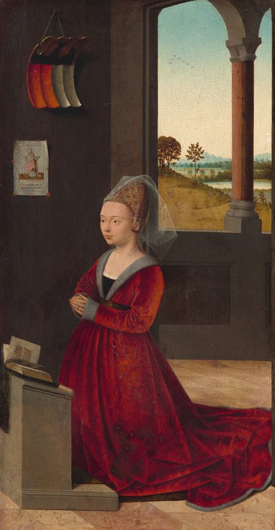 Portret van een Vrouwelijke Donor door Petrus Christus