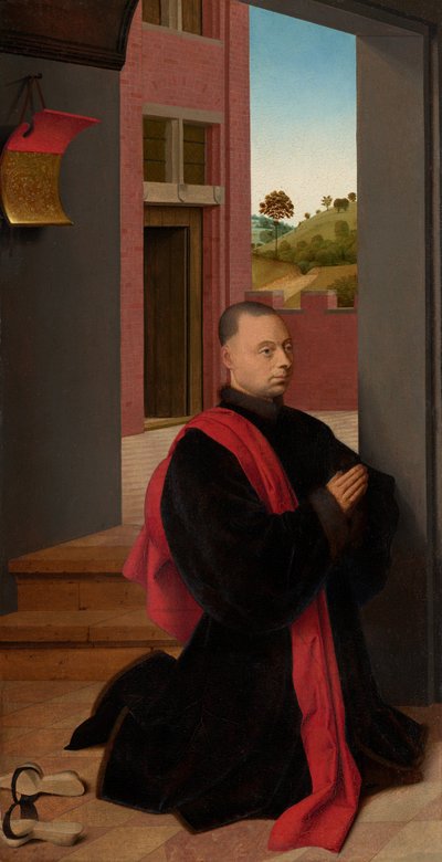 Portret van een mannelijke schenker door Petrus Christus