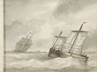 Zeilschepen op een woelige zee door Petrus Johannes Schotel (circle of)