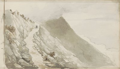 Figuren op een pad langs een rotskust door Petrus Johannes Schotel