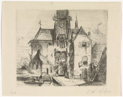 Processie in de deuropening van een kerk door Petrus Marius Molijn