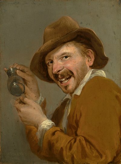 Smaak: Een Lachende Man met een Omhooggehouden Glas (uit de serie Personificaties van de Vijf Zintuigen, ca. 1635-66) door Petrus Staverenus