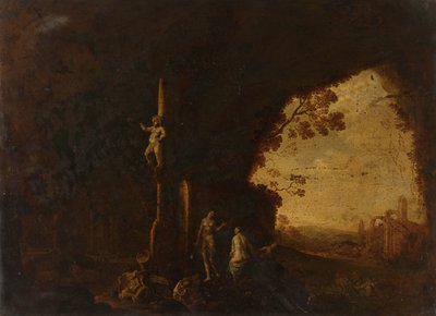 Nimfen in een Grot met Antieke Ruïnes door Petrus van Hattich