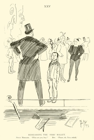 Cartoon door Phil May, uit de jaren 1890 (litho) door Phil May