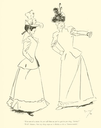 Cartoon door Phil May, uit de jaren 1890 (litho) door Phil May