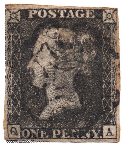 One Penny Black, de eerste postzegel ter wereld, ca. 1840 door Philately