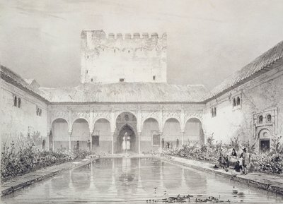 Zwembad en fontein in de binnenplaats van de Alberca, Alhambra, Plaat 21 uit 