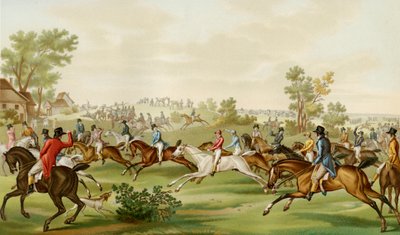 Paardenrace - gekleurde gravure door Debucourt door Philibert Louis Debucourt