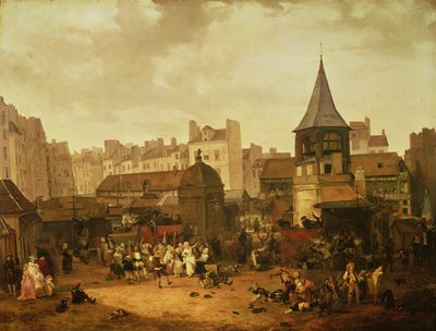 Vreugde in Les Halles om de geboorte van Dauphin Louis van Frankrijk (1781-89) te vieren, 21 januari 1781, 1783 door Philibert Louis Debucourt
