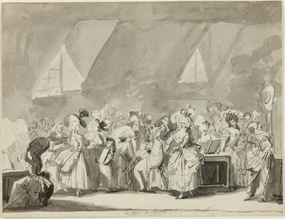 De kleedkamer van de figuranten van de Comédie Française door Philibert Louis Debucourt