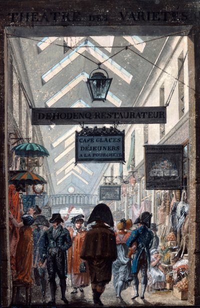 De winkelgalerij des Panoramas in Parijs, 1807 door Philibert Louis Debucourt