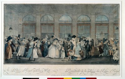 Wandeling door de galerij van het koninklijk paleis in 1787 door Philibert Louis Debucourt