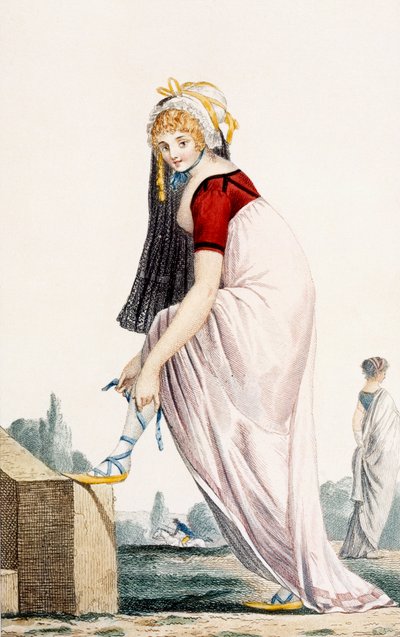 Jonge dame in Griekse stijl zomeroutfit, 1700, illustratie uit 