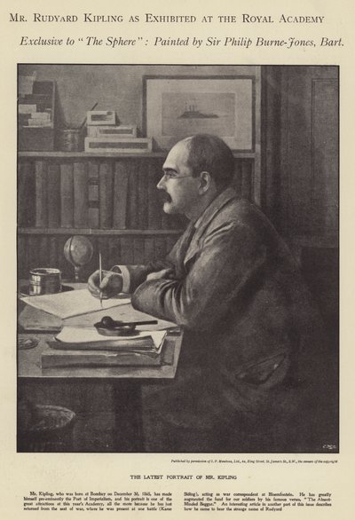 Portret van Rudyard Kipling tentoongesteld in de Royal Academy door Philip (after) Burne Jones