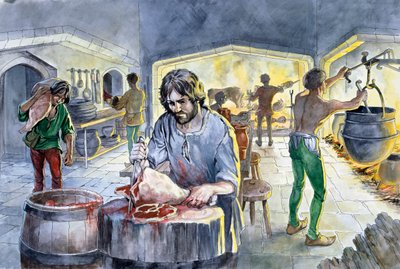 Keuken in de Middeleeuwen, 14e eeuw, ca. 1990-2010 door Philip Corke