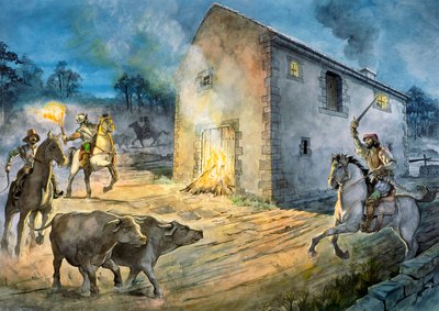 Reivers die Birdoswald aanvallen, 16e eeuw door Philip Corke
