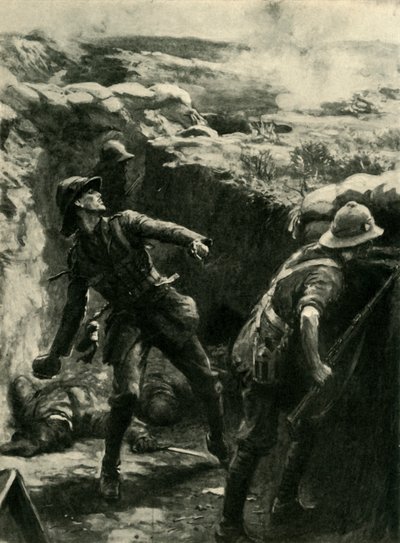 Luitenant Forshaw gooit continu bommen, Gallipoli, Eerste Wereldoorlog door Philip Dadd
