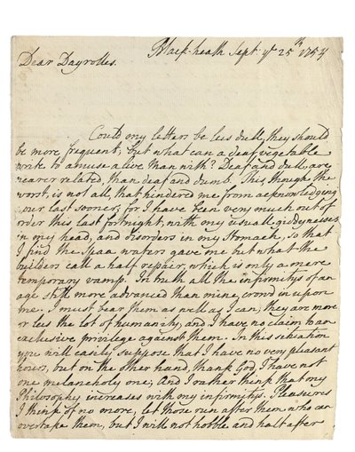 Handgeschreven brief aan Solomon Dayrolles, Blackheath, 25 september 1754 door Philip Dormer Stanhope Chesterfield