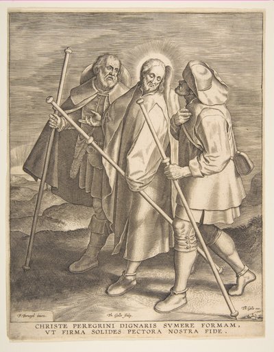 Christus en de discipelen op weg naar Emmaüs, 1571 door Philip Galle