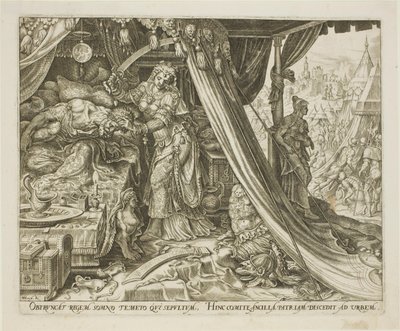Judith onthoofdt Holofernes, plaat zes uit Het verhaal van Judith en Holofernes door Philip Galle