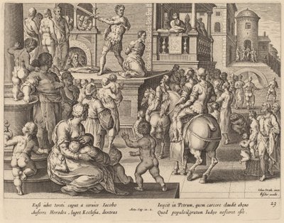 Onthoofding van Sint Jacobus door Philip Galle after Jan van der Straet