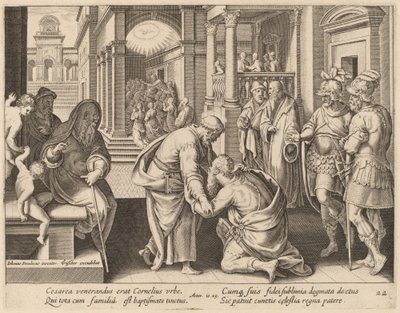 Cornelius die Sint-Pieter Aanbidt door Philip Galle after Jan van der Straet