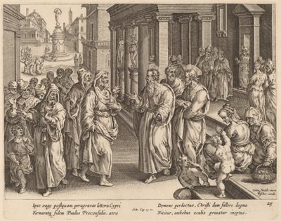 Sint Paulus betwist de tovenaar door Philip Galle after Jan van der Straet