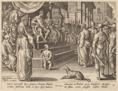 Sint Paulus voor Festus en Agrippa door Philip Galle after Jan van der Straet
