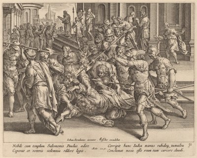 De arrestatie van Sint Paulus door Philip Galle after Jan van der Straet