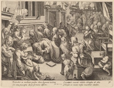 De val van Euthychus door Philip Galle after Jan van der Straet