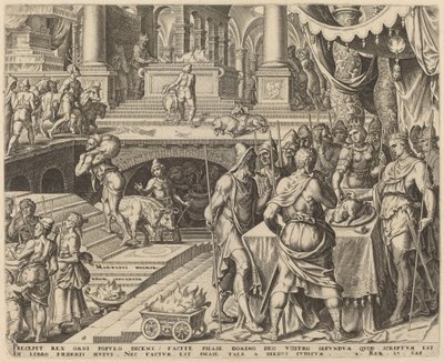 Josia viert Pascha door Philip Galle, after Maerten van Heemskerck