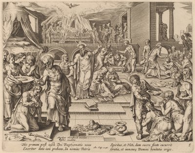 Velen worden Gedoopt door Philip Galle after Maerten van Heemskerck