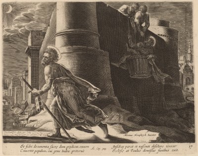 Sint Paulus Ontsnapt uit Damascus door Philip Galle after Maerten van Heemskerck