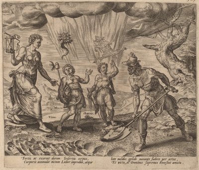 De Heer Voorziet de IJverige Werker van Voedsel en Kleding door Philip Galle after Maerten van Heemskerck
