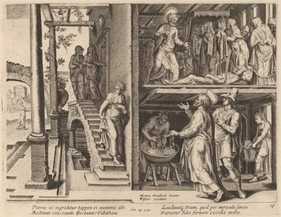 De Opwekking van Tabitha door Philip Galle after Maerten van Heemskerck