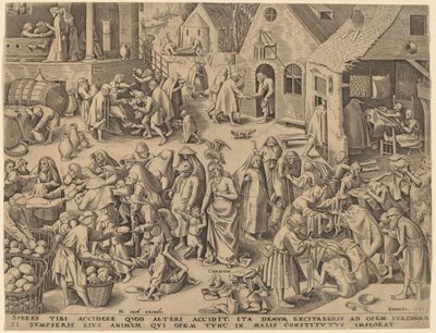 Liefdadigheid [recto] door Philip Galle after Pieter Bruegel the Elder