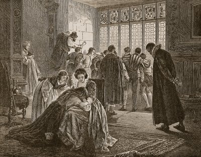 De Engelse ambassade tijdens het bloedbad van St. Bartholomeus, illustratie uit 