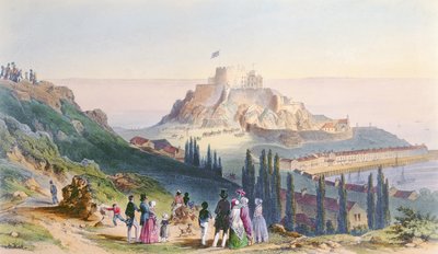Aankomst van Hare Majesteit bij Mount Orgueil, 3 september 1846, uit het Bezoek van Koningin Victoria in Jersey, gegraveerd door H. Walter, 1847 door Philip John Ouless
