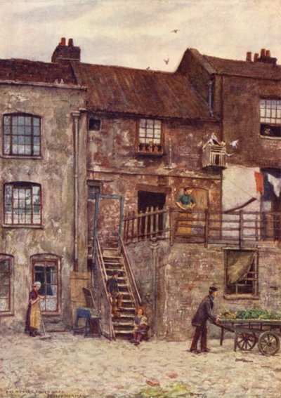 Oude huizen, binnenplaats van White Hart Inn, Southwark, 1884 door Philip Norman