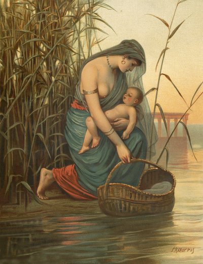 De baby Mozes en zijn moeder door Philip Richard Morris