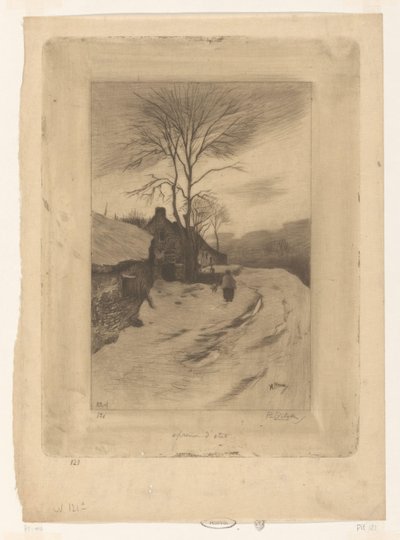 Boerderijen langs een weg met kale bomen door Philip Zilcken (signed by artist)