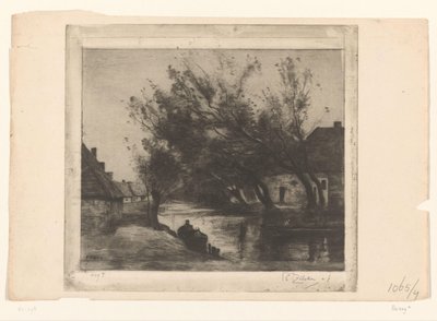 Dorpsgezicht met sloot en boten door Philip Zilcken (signed by artist)