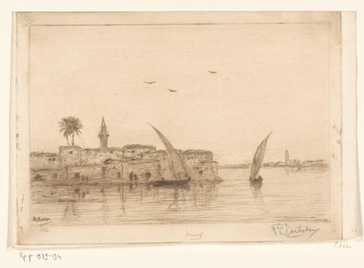 Gezicht op de Nijl met zeilboten door Philip Zilcken (signed by artist)