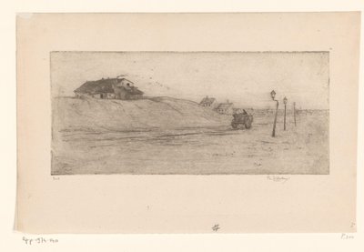 Landschap met huizen, lantaarns en wagen door Philip Zilcken (signed by artist)