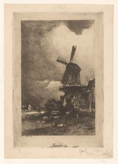 Molen in een landschap door Philip Zilcken (signed by artist)