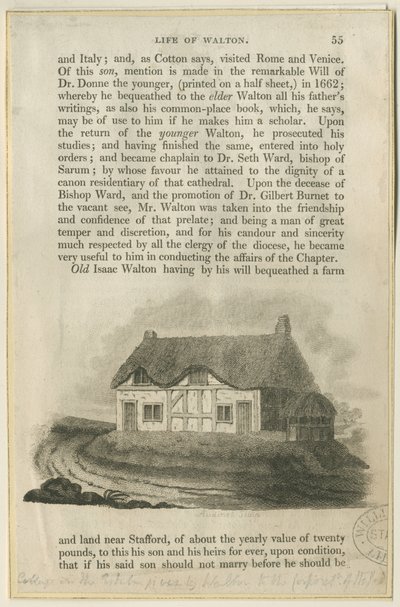 Stafford - Cottage van Isaac Walton: gravure, nd [?vroeg 19e eeuw] door Philipp Audinet