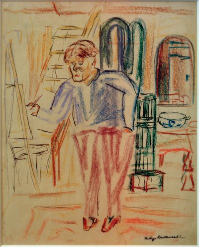Kirchner voor de ezel in zijn atelier door Philipp Bauknecht
