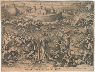 Fortitudo Fortitude uit De zeven deugden, 1559 door Philipp Galle